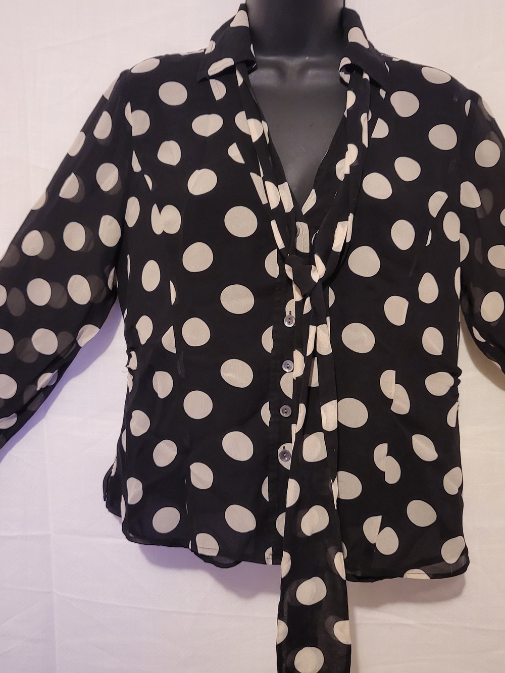 Polka Dot Tie-Front Blouse in Black and White